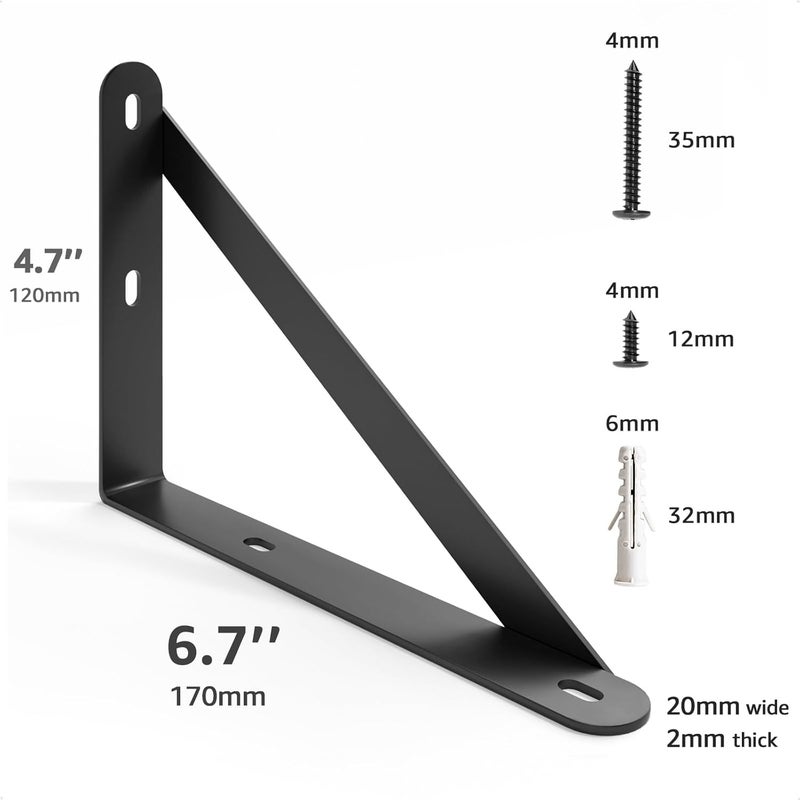 COCOYA 6.7x4.7 Shelf Brackets 6-Pack, Shelf Support Shelf Holder Steel Wall Mount Heavy Duty Small L Shape Triangle 90 Degree Metal Black with Screws Anchors Soporte de Estante - Image 4